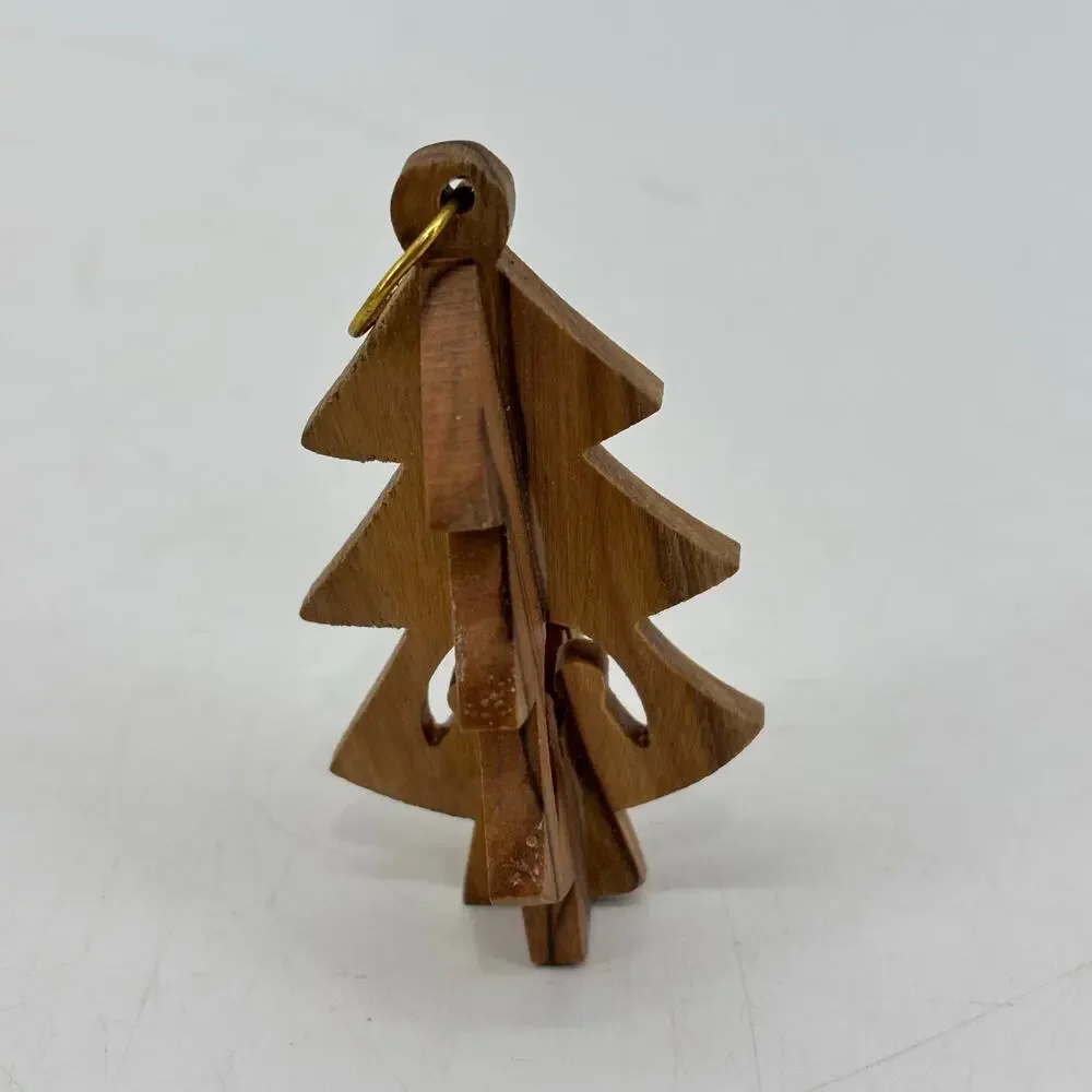 Olive Wood Christmas Tree Nativity Ornament Hand Carved Holy Land Bethlehem